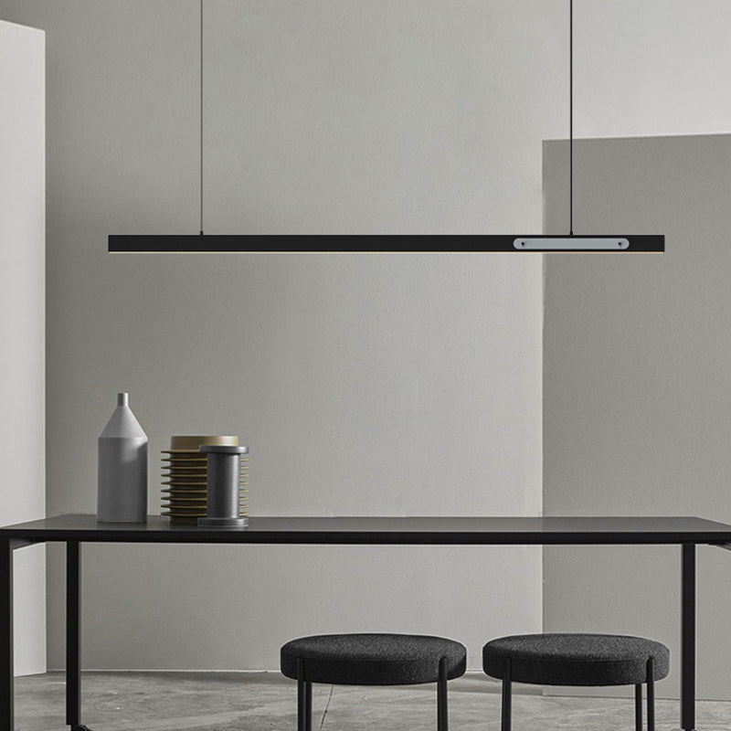Black Metal Island Lamp Modern 1-Light Linear Restaurant Pendant Light