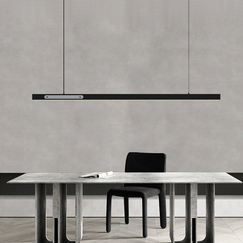 Black Metal Island Lamp Modern 1-Light Linear Restaurant Pendant Light