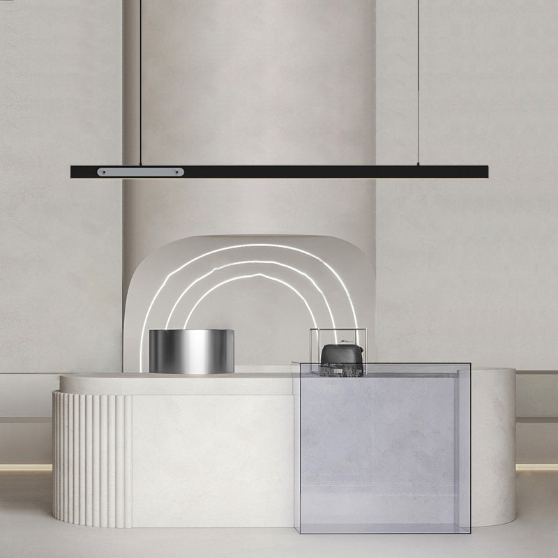Black Metal Island Lamp Modern 1-Light Linear Restaurant Pendant Light