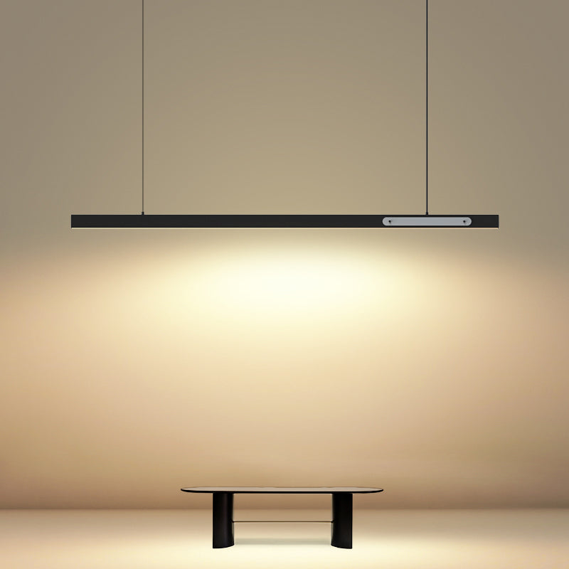 Black Metal Island Lamp Modern 1-Light Linear Restaurant Pendant Light