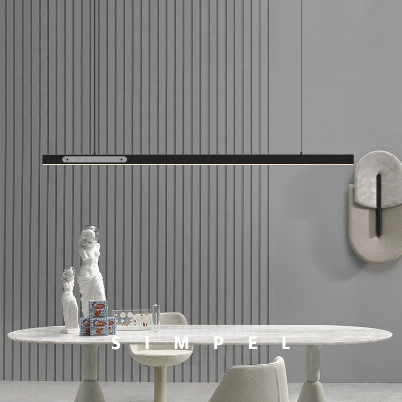 Black Metal Island Lamp Modern 1-Light Linear Restaurant Pendant Light