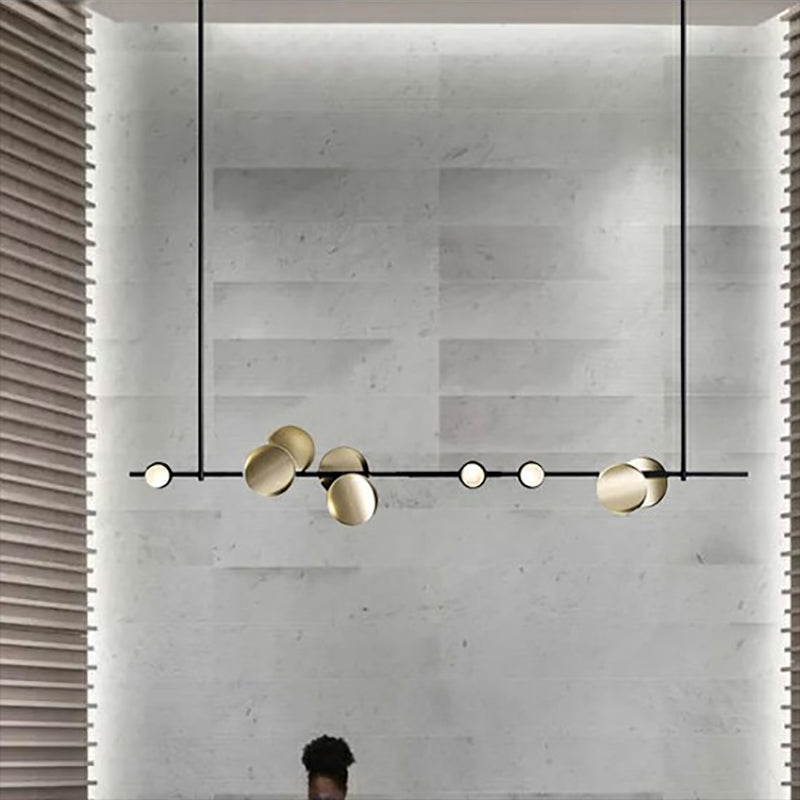 Modern Island Lamp 9-Head Linear Restaurant Pendant Light with Round Metal Shade