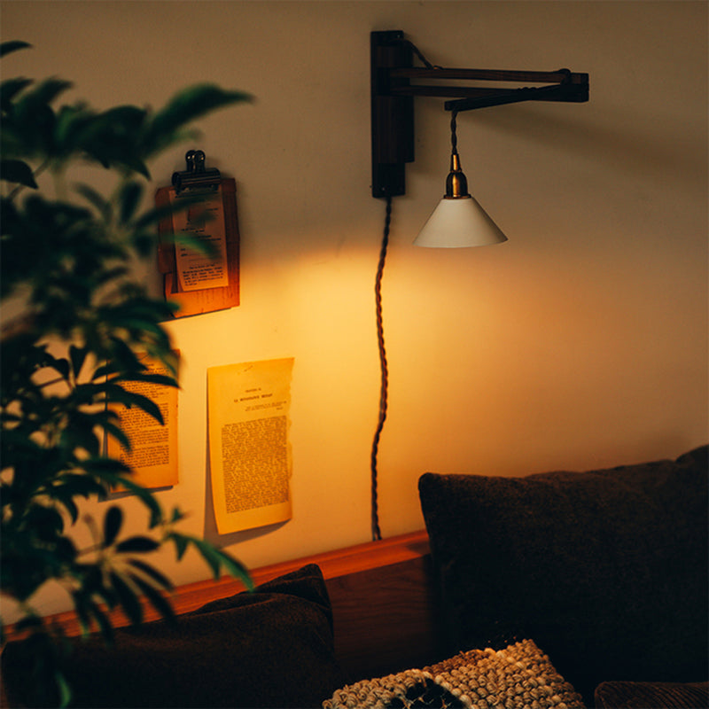 Retro Style Wood Wall Light Metal Shade Fold Wall Sconce for Living Room