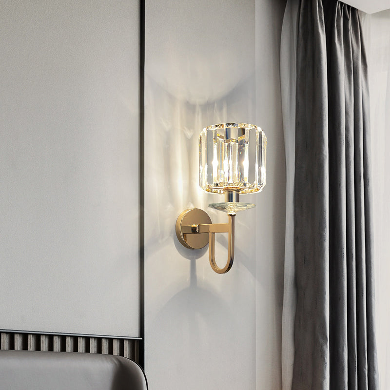 Modern Style Crystal Wall Light Geometric Wall Sconce in Gold for Living Room
