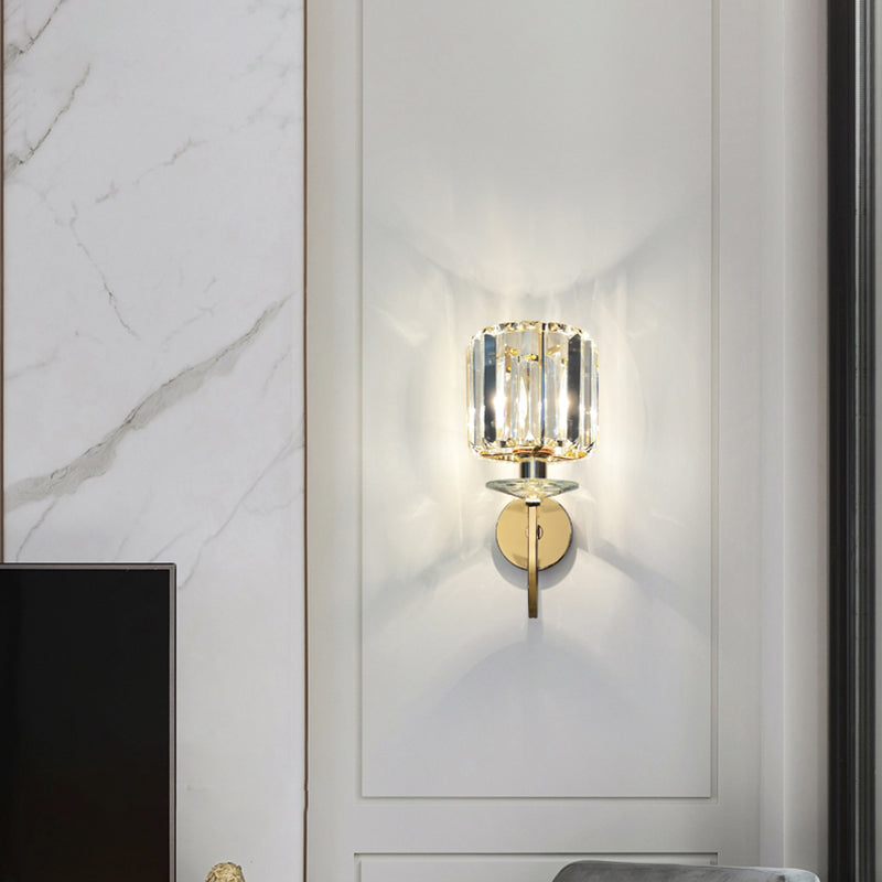 Modern Style Crystal Wall Light Geometric Wall Sconce in Gold for Living Room