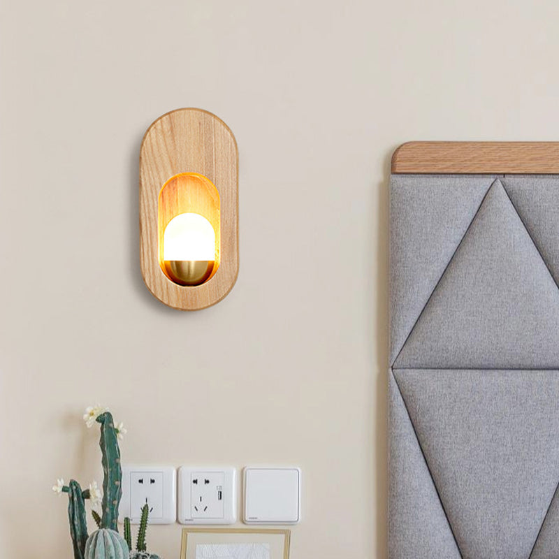 Oval Wall Lighting Fixtures Modern Style Wood 1 Light Wall Lighting