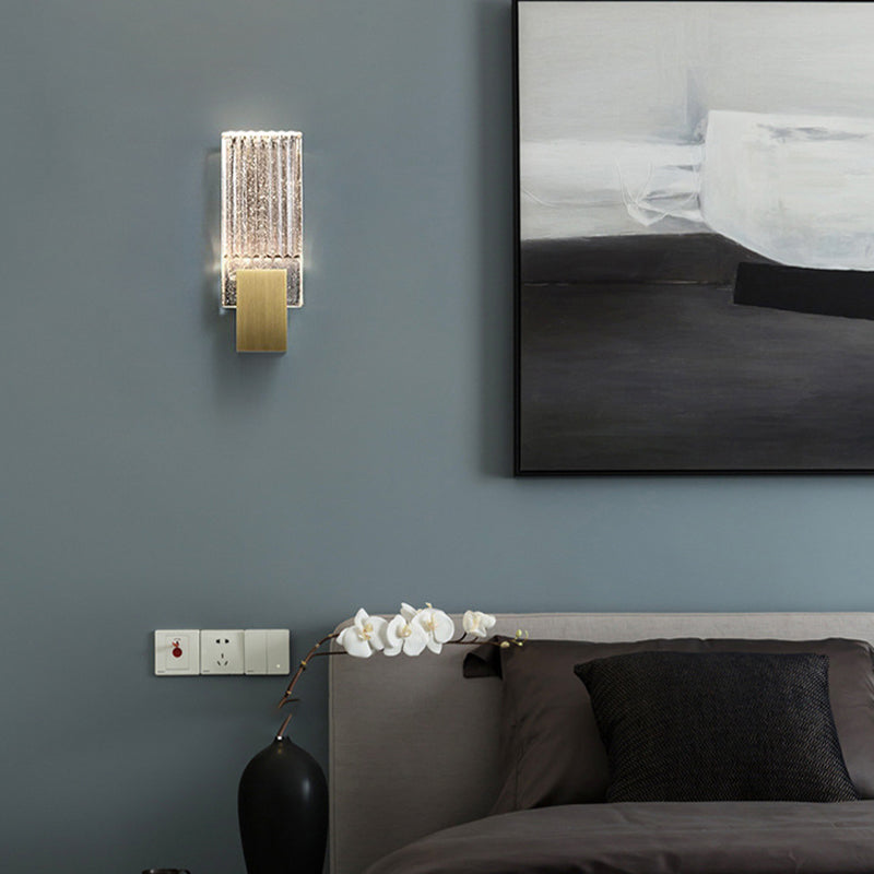 Modern Brass Wall Light Rectangle Wall Sconce with Crystal for Living Room