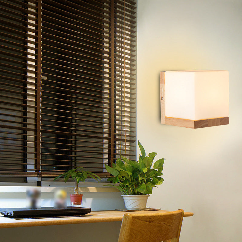 Square Wall Lighting Fixtures Modern Style Wood 1 Light Wall Lighting