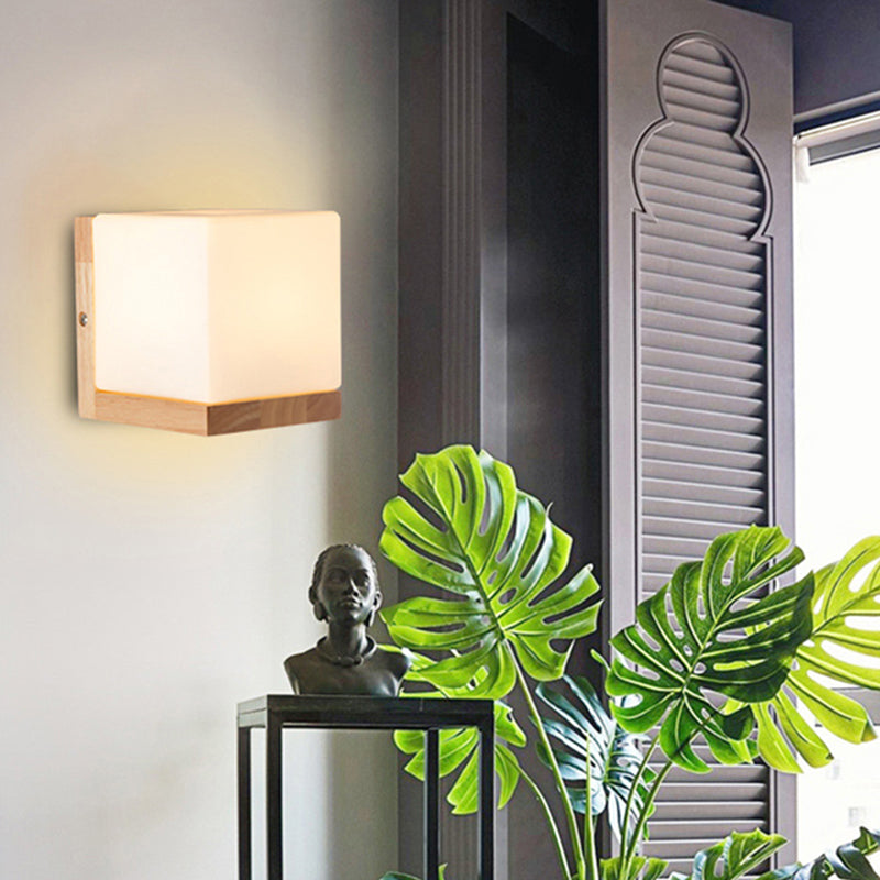 Square Wall Lighting Fixtures Modern Style Wood 1 Light Wall Lighting