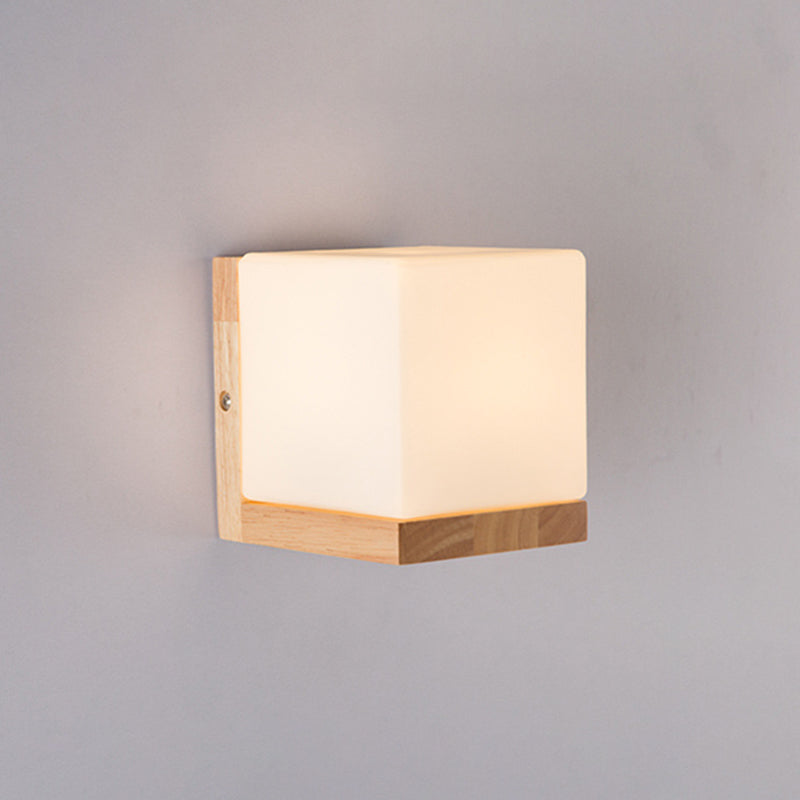 Square Wall Lighting Fixtures Modern Style Wood 1 Light Wall Lighting
