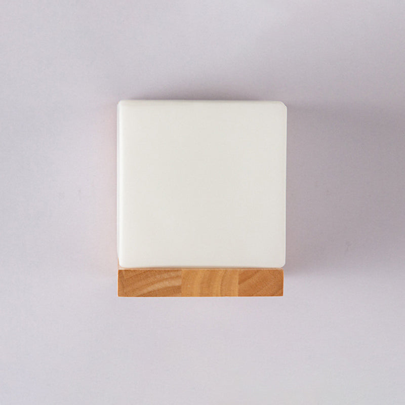 Square Wall Lighting Fixtures Modern Style Wood 1 Light Wall Lighting