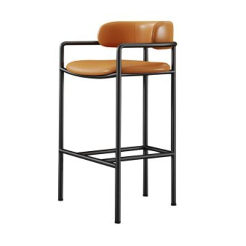 Industrial Upholstered Counter Stool Arm Low Back Bar Chair with Metal Legs