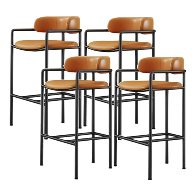 Industrial Upholstered Counter Stool Arm Low Back Bar Chair with Metal Legs