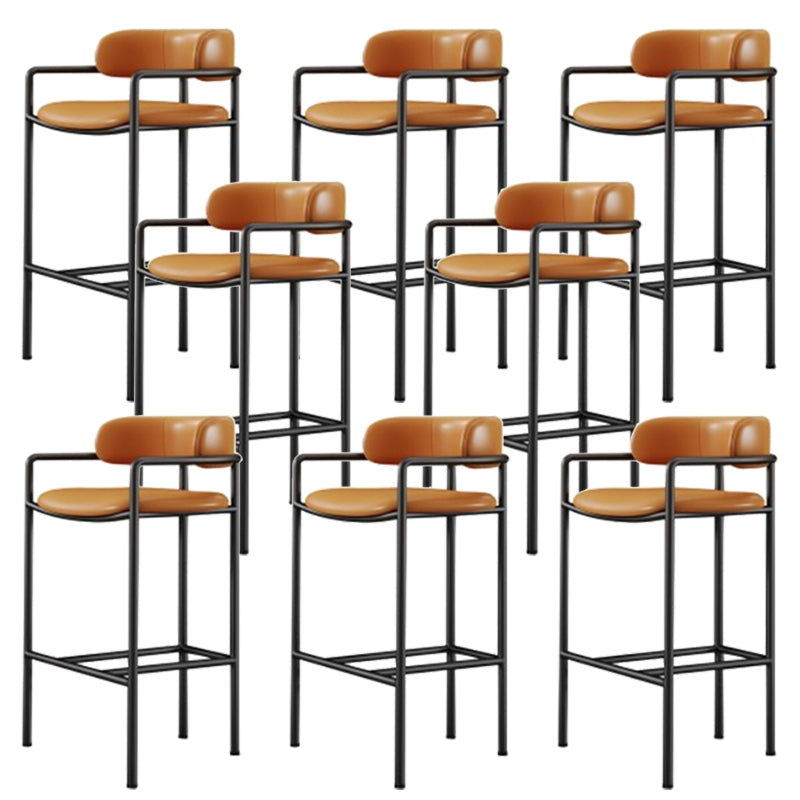 Industrial Upholstered Counter Stool Arm Low Back Bar Chair with Metal Legs