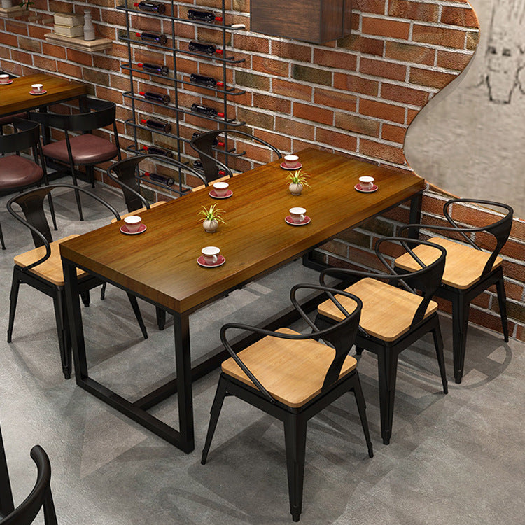 Industrial Trestle Base Dining Table Rectangle Solid Wood Dining Site Table without Chair