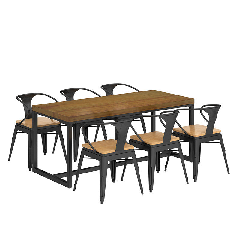 Industrial Trestle Base Dining Table Rectangle Solid Wood Dining Site Table without Chair