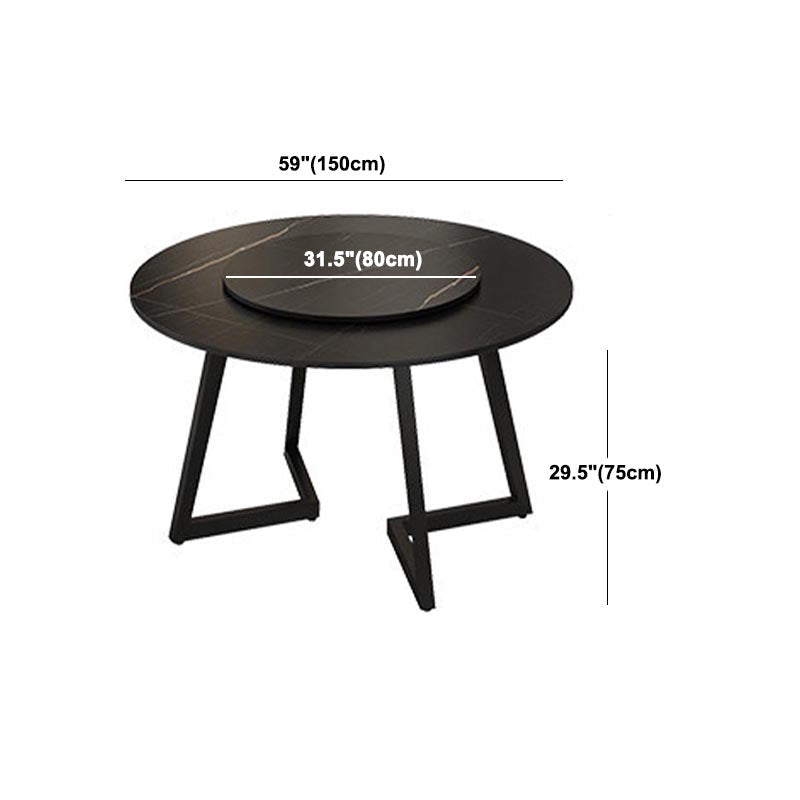 Black Double Pedestal Table Modern Round Stone and Metal Dining Room Table
