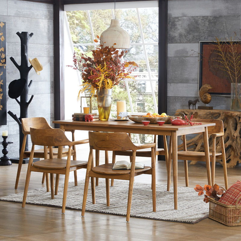 Rectangle 4 Legs Dining Table Natural Finish Legs Modern Fixed Dinner Table