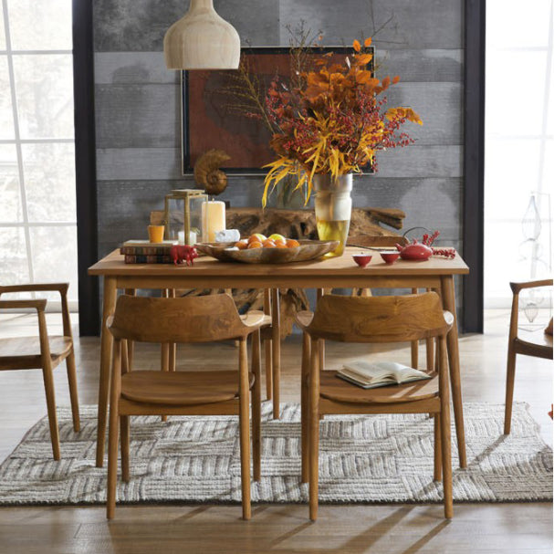 Rectangle 4 Legs Dining Table Natural Finish Legs Modern Fixed Dinner Table