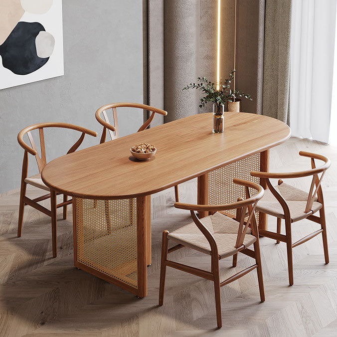 Oval Solid Wood Dining Table Modern Natural Furniture with Double Pedestal