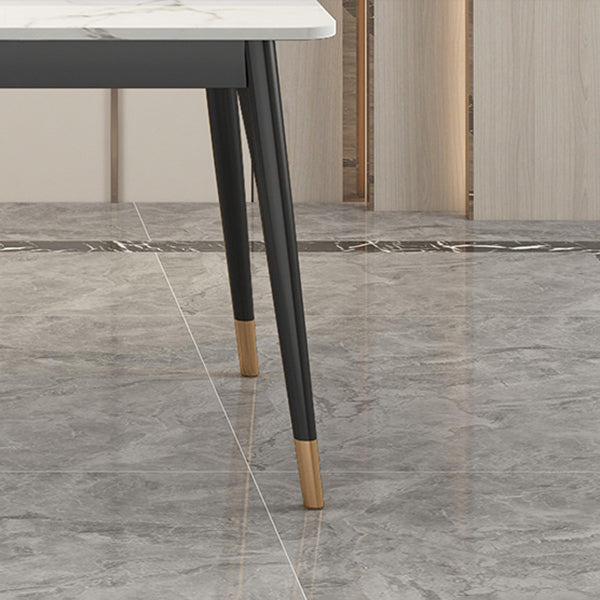 Luxury Rectangle Dining Table White Sintered Stone Top Table with 4 Iron Legs