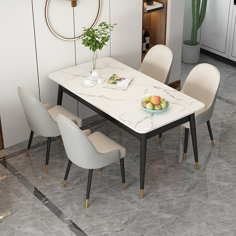Luxury Rectangle Dining Table White Sintered Stone Top Table with 4 Iron Legs
