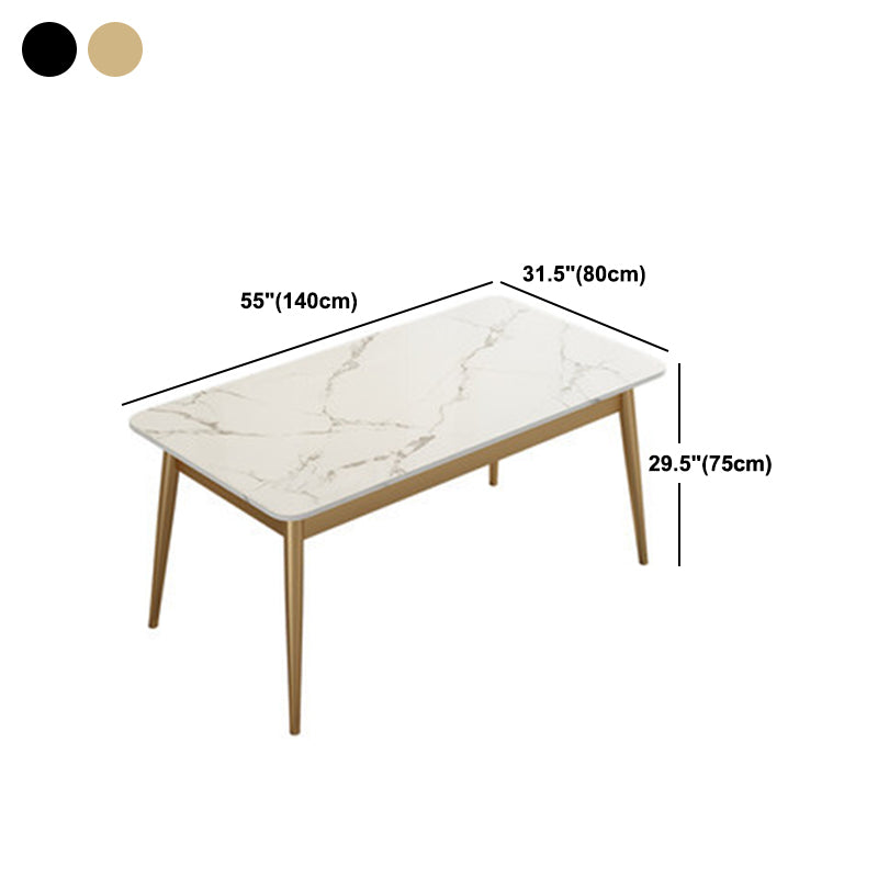 Luxury Rectangle Dining Table White Sintered Stone Top Table with 4 Iron Legs