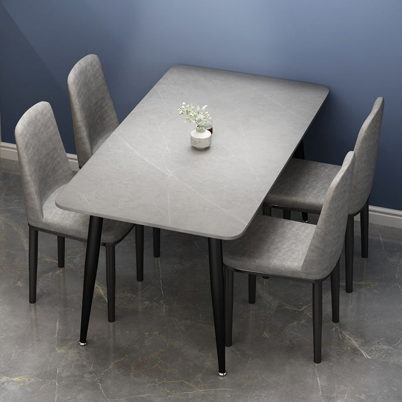 Rectangular Stone Round Table Modern Dining Table Furniture with Metal Base