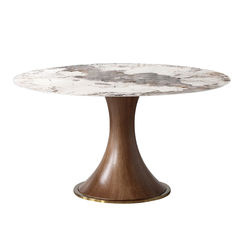 Round Sintered Stone Dining Table Modern White Furniture with Pedestal Base