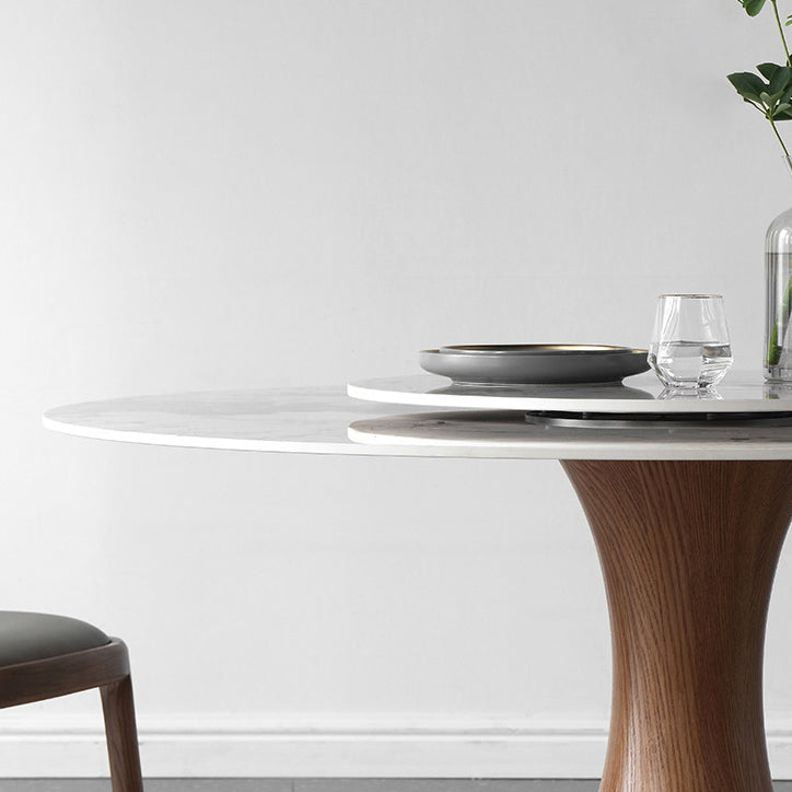 Round Sintered Stone Dining Table Modern White Furniture with Pedestal Base