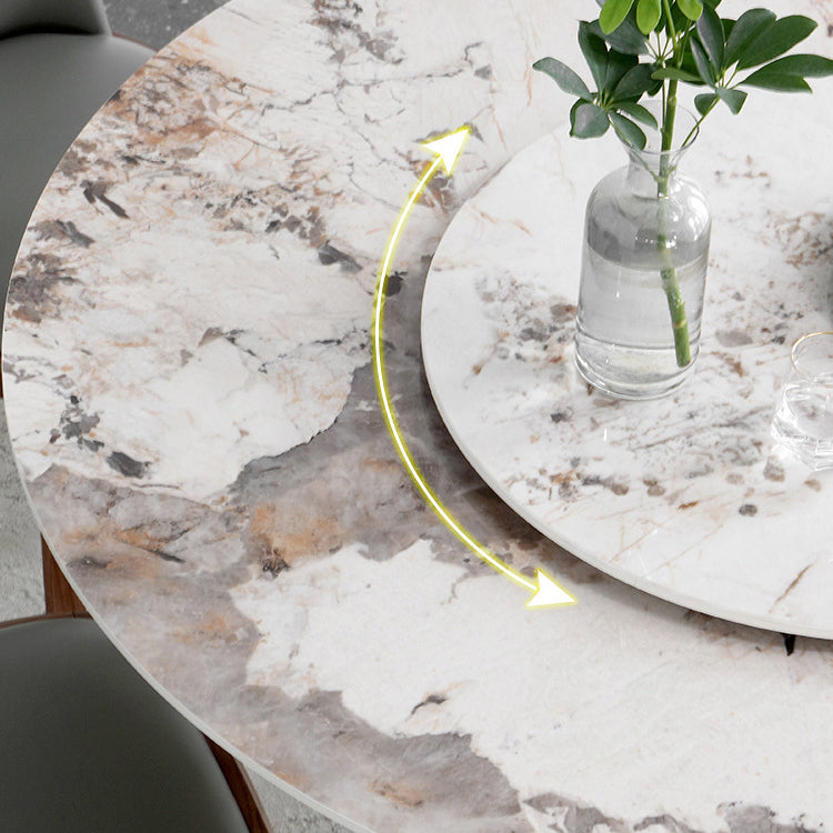 Round Sintered Stone Dining Table Modern White Furniture with Pedestal Base