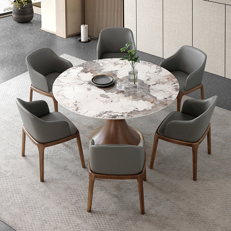 Round Sintered Stone Dining Table Modern White Furniture with Pedestal Base