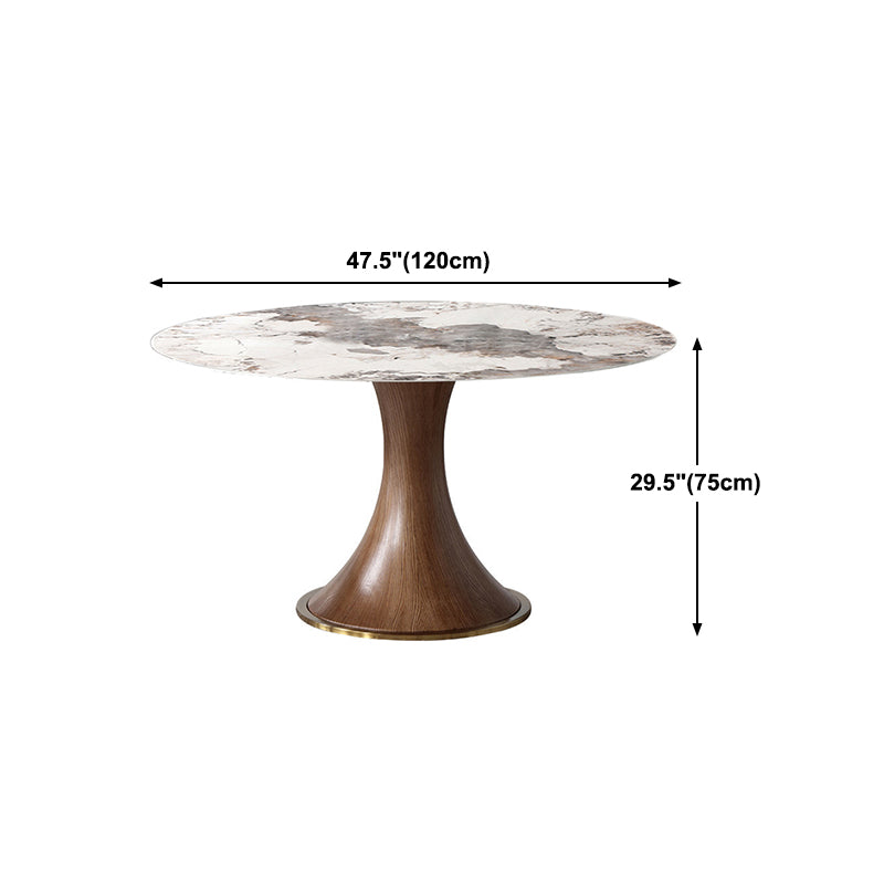 Round Sintered Stone Dining Table Modern White Furniture with Pedestal Base
