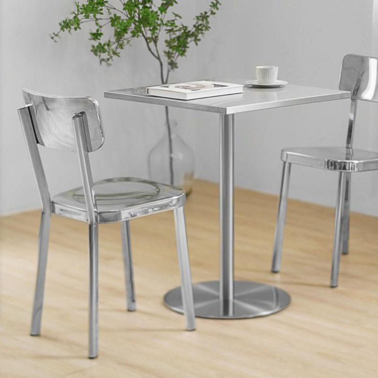 Square Dining Table Industrial Stainless Steel Table with Pedestal Base