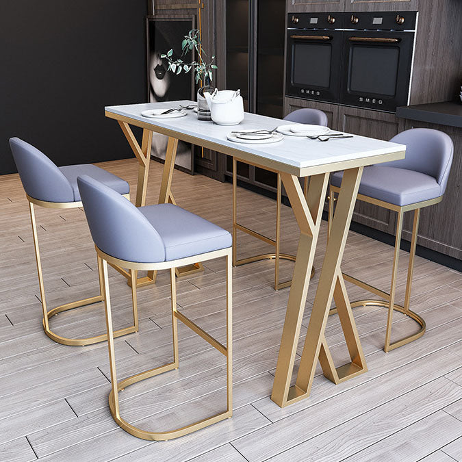 Glam Bar Table Set 1/2/3/5/7 Pcs White Stone Bar Table with Upholstered Stools