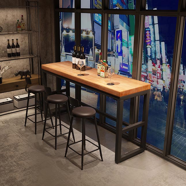 Modern 1/4/6/7 Pieces Bar Table Set Rectangle Wood Counter Table with High Stools for Cafe