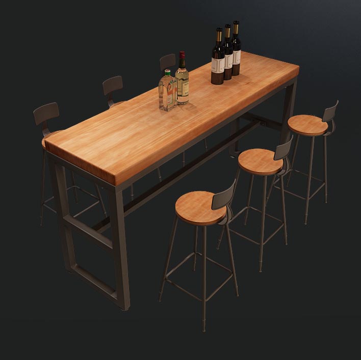 Modern 1/4/6/7 Pieces Bar Table Set Rectangle Wood Counter Table with High Stools for Cafe