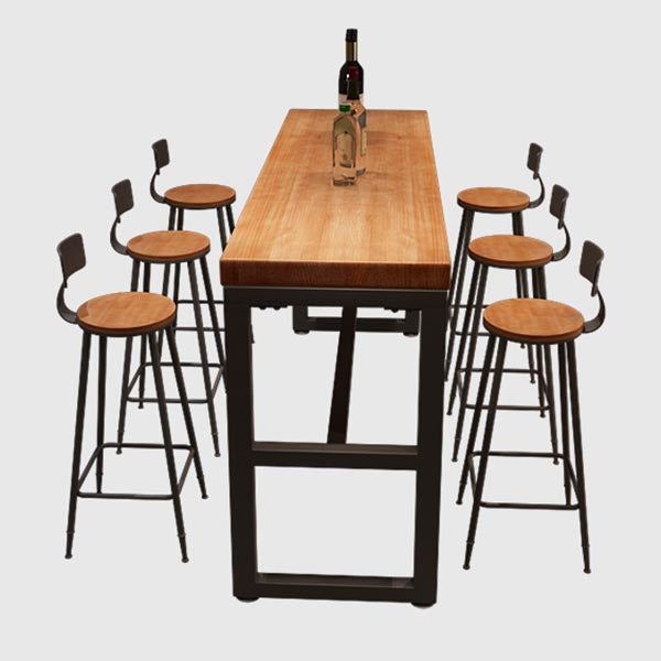 Modern 1/4/6/7 Pieces Bar Table Set Rectangle Wood Counter Table with High Stools for Cafe
