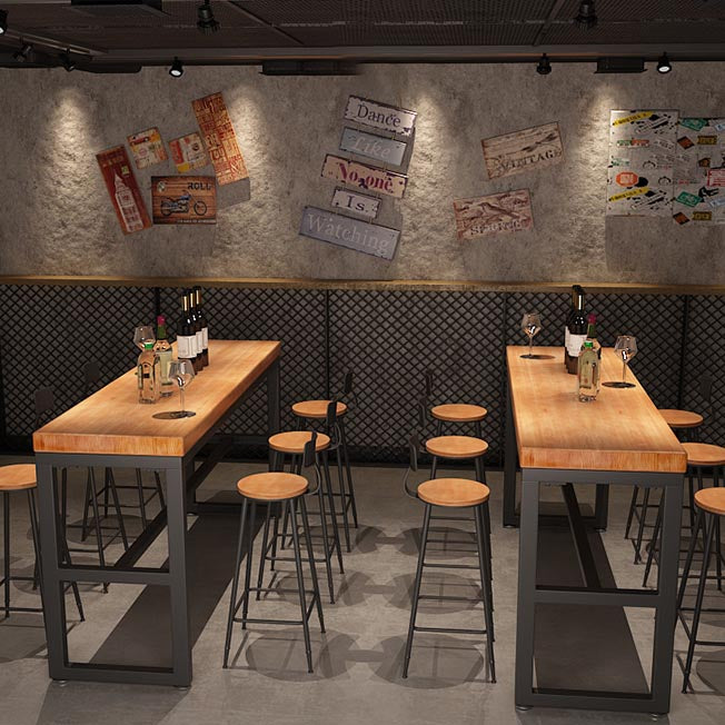 Modern 1/4/6/7 Pieces Bar Table Set Rectangle Wood Counter Table with High Stools for Cafe