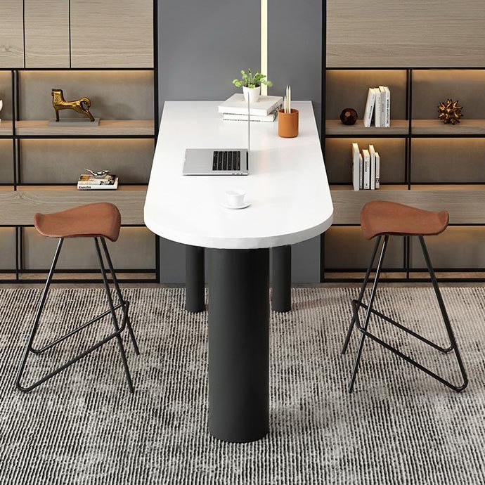 Industrial Wood Bar Table Set 1/3/4 Pcs White Free Form Bar Table with Leather Stools