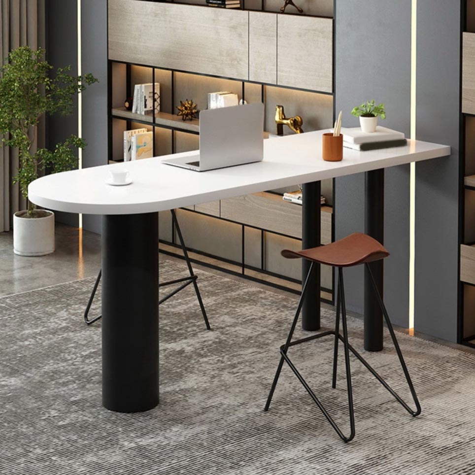 Industrial Wood Bar Table Set 1/3/4 Pcs White Free Form Bar Table with Leather Stools