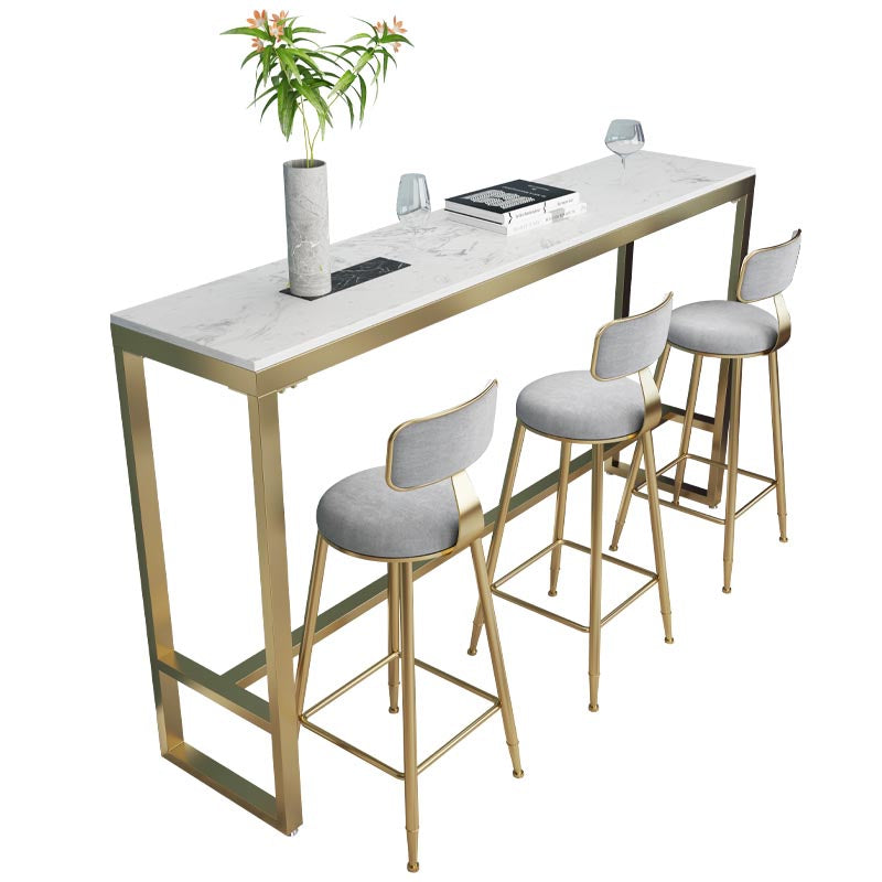 Glam 1/4/5 Pieces Bar Table Set Rectangle Stone Counter Table with High Stools for Balcony