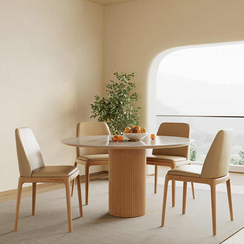 Modern 1/4/5/7 Pieces Round Dining Set Sintered Stone Top Wooden Dinette Table Set