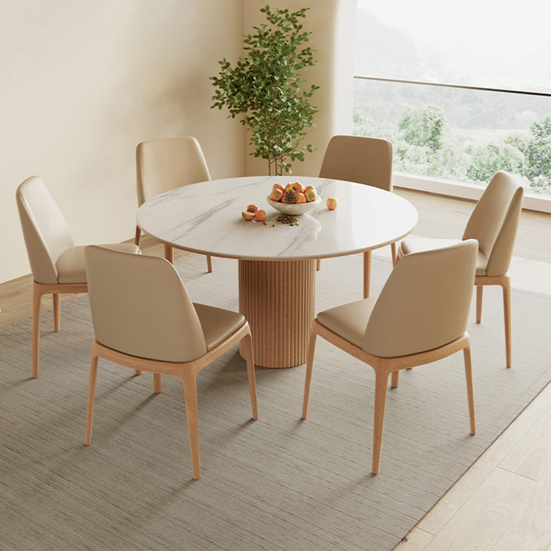 Modern 1/4/5/7 Pieces Round Dining Set Sintered Stone Top Wooden Dinette Table Set