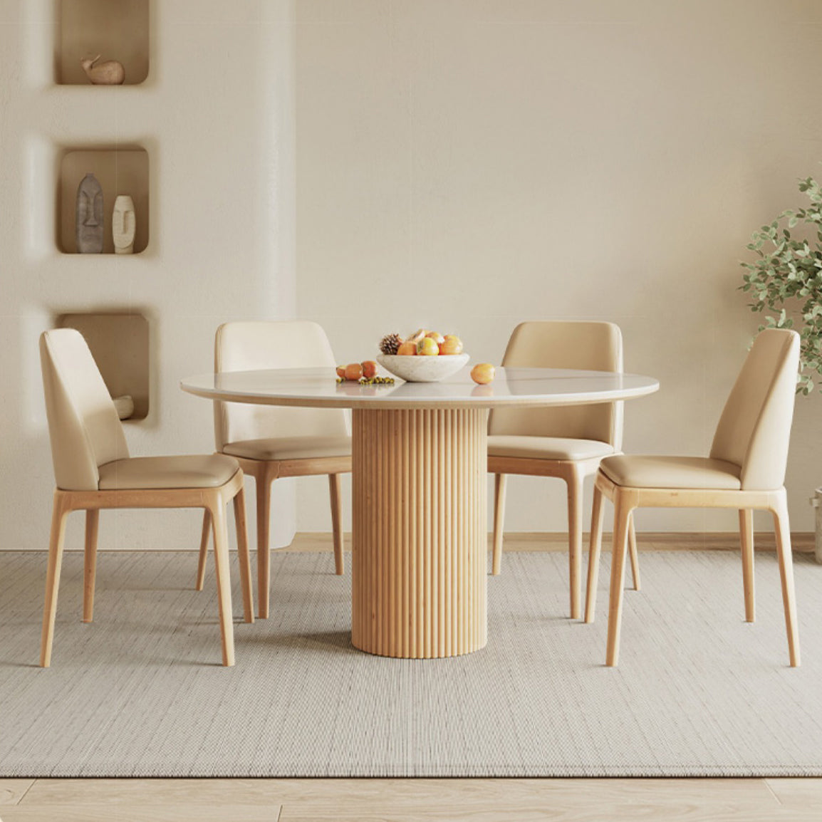 Stone Top Dining Set 1/4/5/7 Pcs Solid Wood Frame Dining Table and Chairs