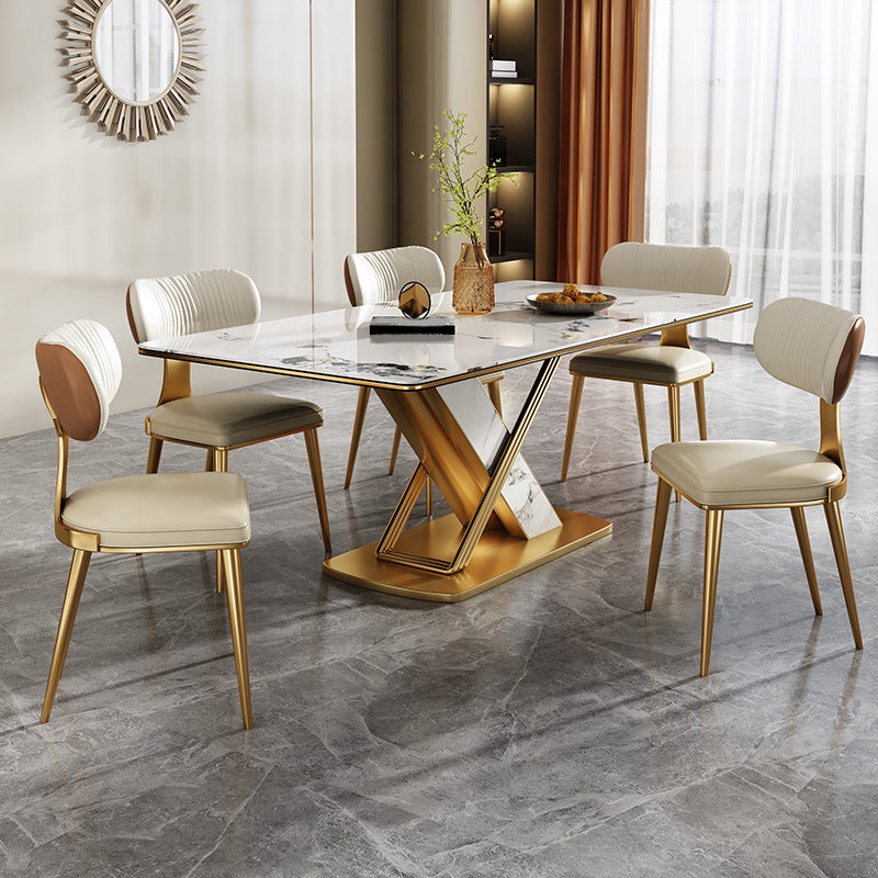 Luxurious Rectangle Dining Set 1/4/6/7 Pieces Sintered Stone Top Dinette Table Set
