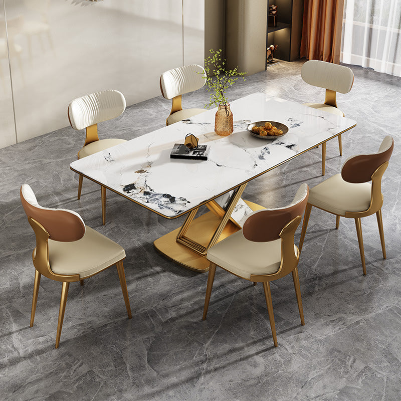 Luxurious Rectangle Dining Set 1/4/6/7 Pieces Sintered Stone Top Dinette Table Set