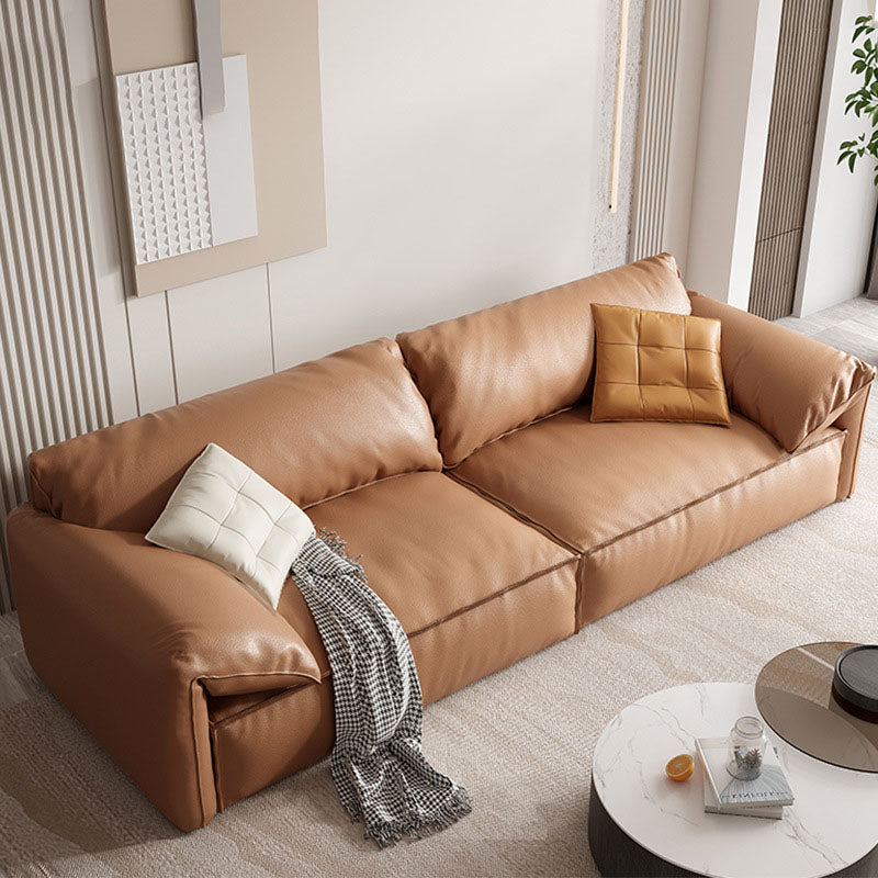 Modern Sewn Pillow Back Sofa 31.49" H Faux Leather Pillow Top Arm Sofa