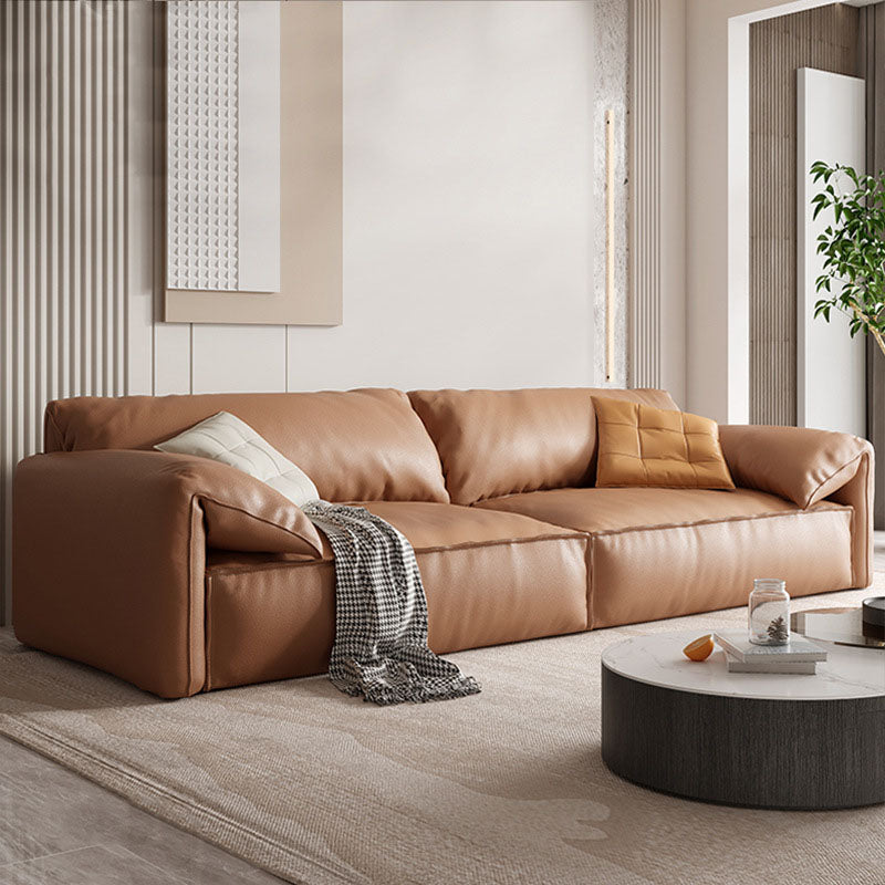 Modern Sewn Pillow Back Sofa 31.49" H Faux Leather Pillow Top Arm Sofa