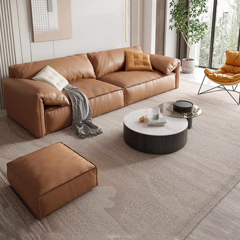 Modern Sewn Pillow Back Sofa 31.49" H Faux Leather Pillow Top Arm Sofa